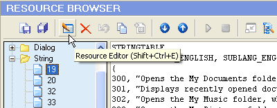 Strings in the Resource editor