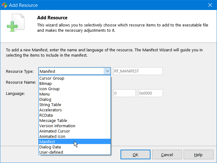 Select the Manifest resource type