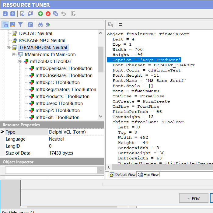 Resource Tuner allows you to edit the properties of controls on Delphi forms within the PE file. There's a very strong emphasis on peeking inside Delphi applications and packages.